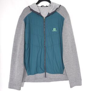SALOMON Essential Xwarm Hybrid Midlayer Hoodie Mens XL Gray Blue Full Zip